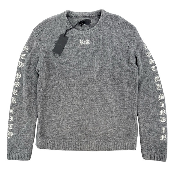 RtA Large Cashmere Embroidered My Mind In New York City Crew Neck‎ Sweater Gray